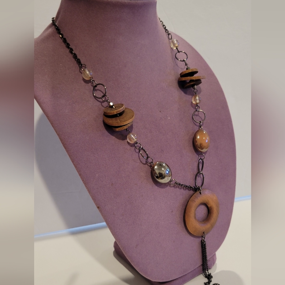 wooden beads costume long necklace